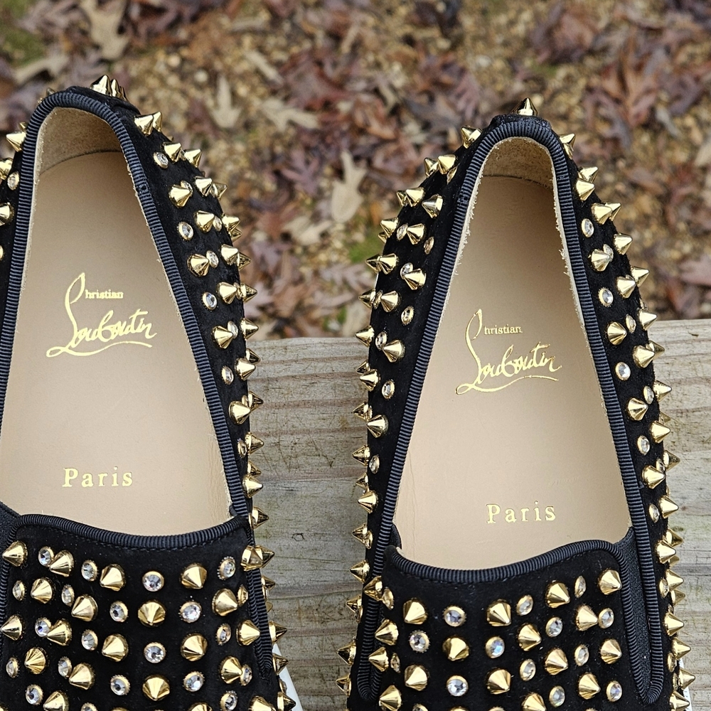 Men's Christian Louboutin Black Suede Spike-Studded Luxury Loafers Size 10 US - Picture 8 of 16